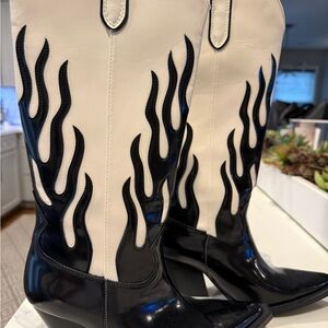 Zara Black and White Flame Heeled Boots